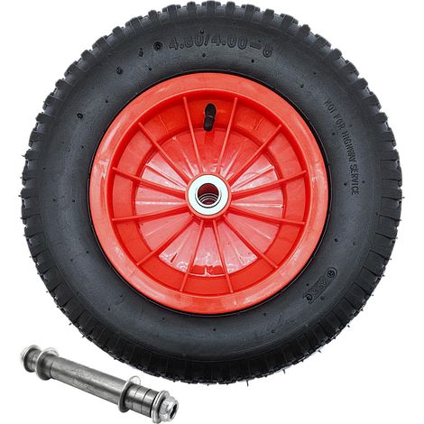 Roue de brouette 4.80/4.00-8 avec trou d'essieu de 20 mm – Roue de rechange Ø 390 mm, jante en plastique rouge, roulement à billes, 2PR, charge maximale de 195 kg, roue complète pour brouette (1/5)