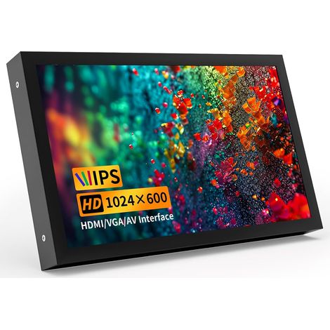 Mini Moniteur 7 Pouces, 1024×600 HD IPS Mini Écran avec Haut-parleurs Intégrés/HDMI/VGA/AV Entrée pour PC, TV, DVD, CCTV