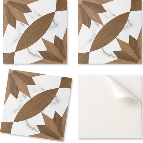 Azulejos de vinilo para pared con gr谩ficos para pasillo, dise帽o geom茅trico con madera, 4x50x50 cm.