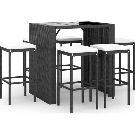 Ensemble de bar de jardin 7 pcs avec coussins noir poly rotin (1/5)