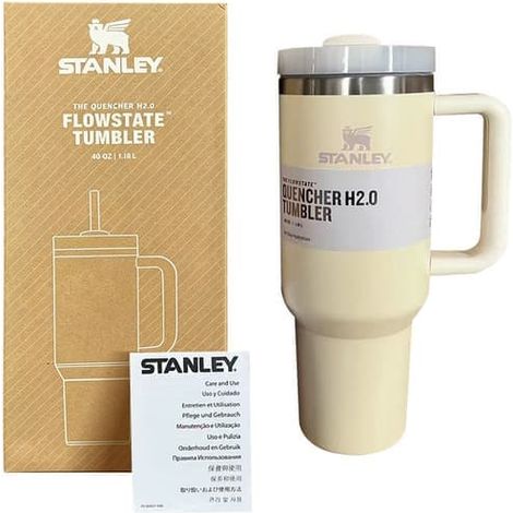 Grande tasse isotherme de 1,2 L en acier inoxydable avec poignée et paille, idéale pour les voyages en voiture. Couleur : beige.