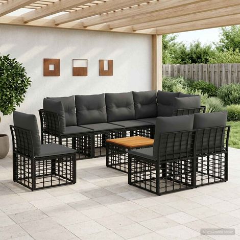Salon de jardin modulable 9 pièces en poly rattan noir et gris foncé - PANGIVO (1/5)