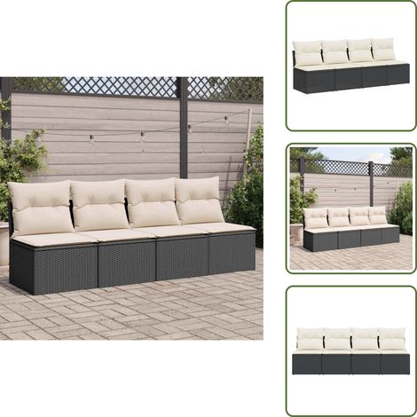 Canapé de jardin avec coussins 4 places noir résine tressée - Canapé De Jardin - Meuble De Jardin - Salon De Jardin - Résine Tressée - Rotin Synthétique (1/5)