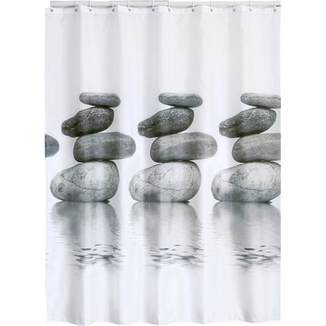 pièce Rideau de douche, imperméable, galet imprimé, polyester, 180x180 cm, avec 12 anneaux, salle de bain moderne (1/5)