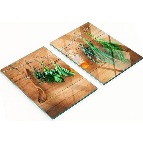 Stilvolle und robuste Glasplatten mit Kräutermuster, 2 x 40 x 52 cm (1/5)