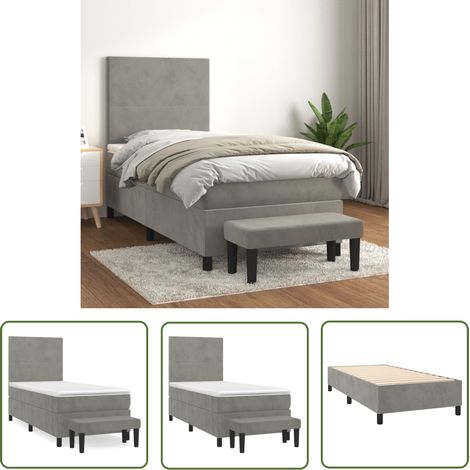 The Living Store Boxspringbett mit Matratze Hellgrau 90x190 cm Samt - Samtbett - Boxspringbett - Doppelbett - Bettenrahmen - Hochwertiges Bett (1/5)