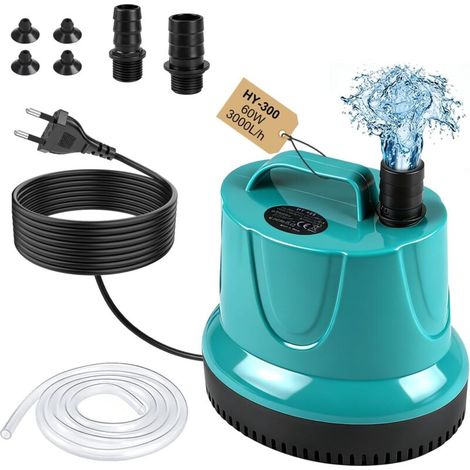 60W 3000L/H Submersible Aquarium Pump, Mini Water Pump for Cellar Drainage, for Dirty Water, Outdoor Ponds, Swimming Pools, Pumping - Green (1/5)