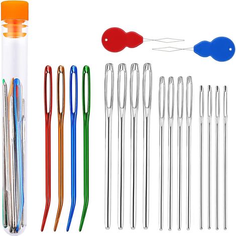 Aiguilles à Laine - Lot de 18 Pièces - Aluminium Robuste - Gros Œil et Bout Rond - Tricot et Broderie - 3 Tailles Variées (1/5)