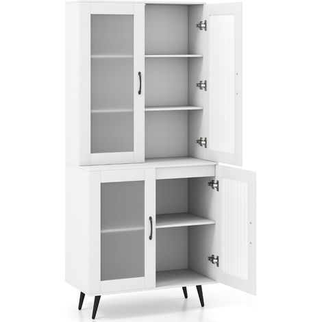 Credenza madia autonoma gambe metallo sala pranzo soggiorno armadio dispensa cucina 1785cm 4 ante trasparenti Bianco (1/4)