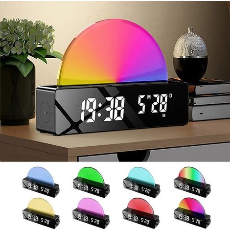Réveil coloré, veilleuse, horloge numérique, 8 changements de couleurs, intensité variable, surveillance de la température (1/5)