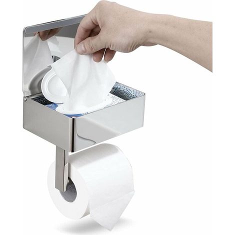 Toilettenpapierhalter mit Feuchttücherbox Edelstahl Klopapierhalter Wandhalterung Rollenhalter für WC Badezimmer Küche Chrom