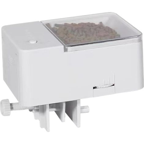 Dispensador automático de comida para peces, alimentador automático ajustable de 50 g con 4 temporizadores, funciona con pilas, accesorios para acuarios para viajes y vacaciones. (1/5)