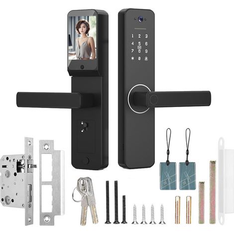 Serrure de porte intelligente avec écran HD de 3,5 pouces, caméra de judas intelligente ultra grand angle de 120° et sonnette intelligente via application, convient aux portes d'une épaisseur de 35 à (1/5)