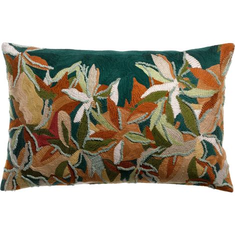 VIVARAISE - Coussin brodé Alina en coton - Pétrole - 40 x 65 cm (1/3)