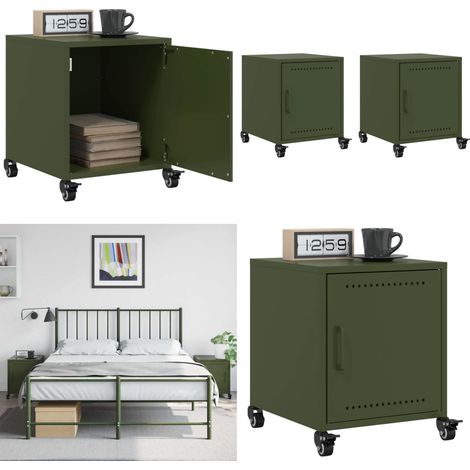 Tables de chevet 2 pcs vert olive 36x39x43,5 cm acier - Table De Chevet - Meuble De Chambre - Table Nuit - Meuble Déco - Rangement Tiroir - Home & Living (1/5)