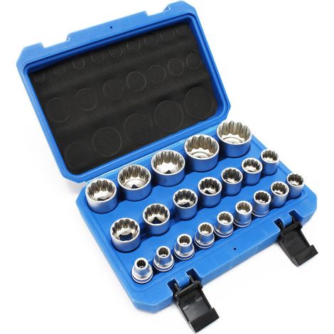 Coffret Jeu de Douilles 1/2 (12,7mm) 21-pcs Douze pans 8-36mm Cannelure Embouts Clé dynamométrique (1/4)