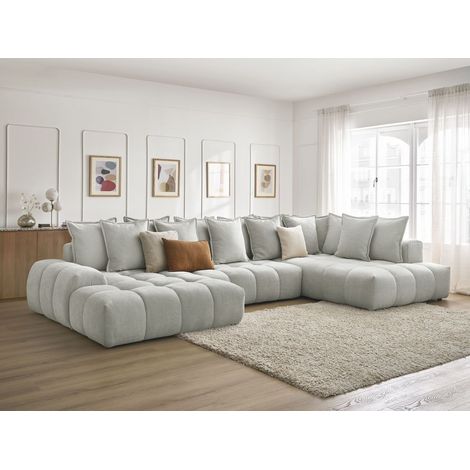 BOBOCHIC - Canapé panoramique convertible coffre EVEREST tissu texturé Angle gauche Gris clair (1/5)