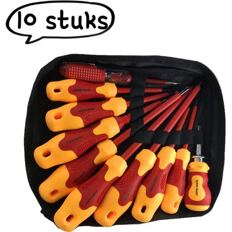 Jeu de 10 tournevis multifonctionnels plats et cruciformes isolés résistants à la tension pour électriciens réparation entretien et bricolage domestique avec outils combinés pour différents travaux