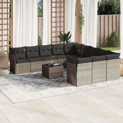 vidaXL Set Divano Giardino 12 pz con Cuscini Grigio Chiaro Polyrattan (1/3)