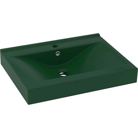 Lavabo avec trou de robinet Vert foncé mat 60x46 cm Céramique