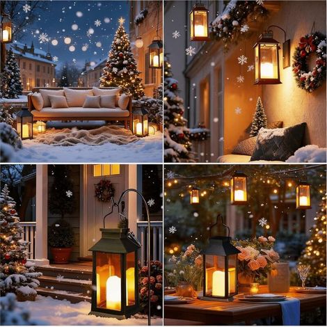 Set di 2 lanterne solari da esterno con candela tremolante, lanterne da tavolo impermeabili, lampade da appendere, ideali per decorazioni natalizie, su balconi, giardini e patii. (1/4)