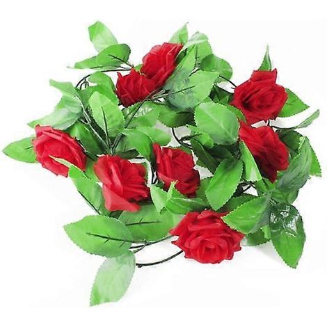 Guirlande de roses artificielles de 2,4 m (8 pieds) avec feuillage et fleurs grimpantes, idéale pour la décoration de la maison, d'un mariage, d'une fête ou d'un jardin.rouge (1/5)