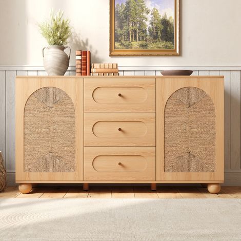Aparador con puertas de rejilla y 3 cajones de MDF y aglomerado, 140 cm (1/5)