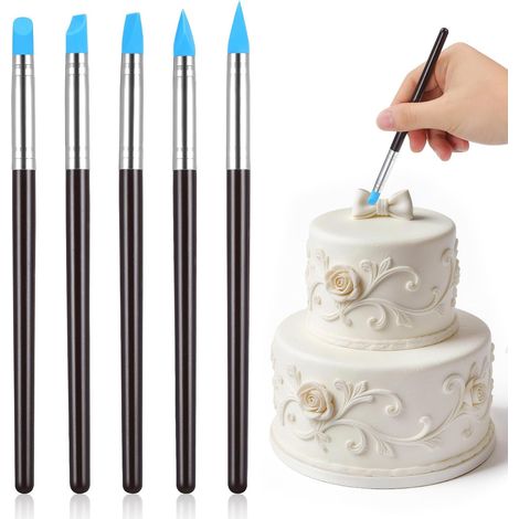 5 Pièces Ensemble de Pinceaux d'artiste en Silicone Rouge (1/5)