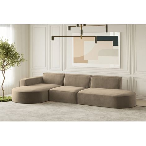 Ecksofa Designersofa PALMA in Stoff Noel Braun Ottomane Links (1/2)
