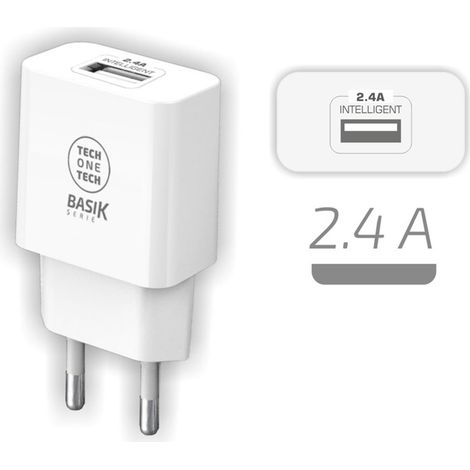 BSK-Ladegerät mit USB-A-Eingang (12 W, 2,4 A, 100–240 V), IP20, Farbe: Weiß (1/2)