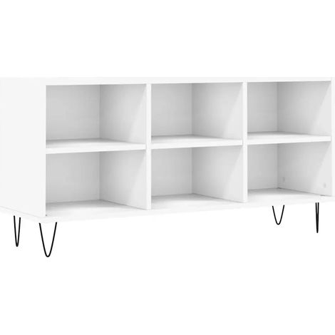 Meuble TV blanc rangement contemporain 103,5 x 30 x 50 cm style pratique ambiance cosy en bois blanc (1/5)