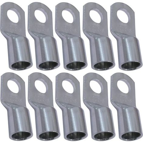 Bardusch-Lot de 10 Cosses Electriques à Oeillet Tubulaire Oeil Ø8mm Non Isolées pour Conducteur 35mm² Connecteur de Fil Electrique Serrage Couleur Argent (1/3)