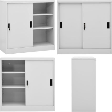 Armoire de bureau porte coulissante Gris clair 90x40x90cm Acier - Armoire De Bureau - Meuble De Rangement - Classeur - Armoire Métallique - Armoire Grise - Home & Living (1/5)