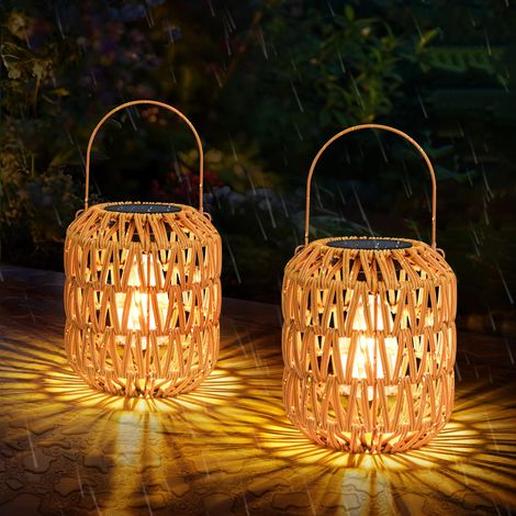 Lot de 2 lanternes solaires l lampes solaires suspendre décorations lanternes rotin étanches cadeaux d anniversaire fête mères femme (1/4)