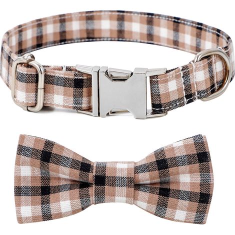 Collier Pour Chien - Motif À Carreaux Avec Nœud Papillon Amovible - Coton Doux Et Réglable - Boucle Métallique Robuste - Pour Chiots Et Petits Chiens (1/5)