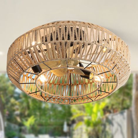 Nuovo ventilatore da soffitto a gabbia in stile bohémien da 22 pollici con rattan chiuso, 6 velocità, 7 pale, telecomando, motore DC reversibile per soggiorno (1/5)