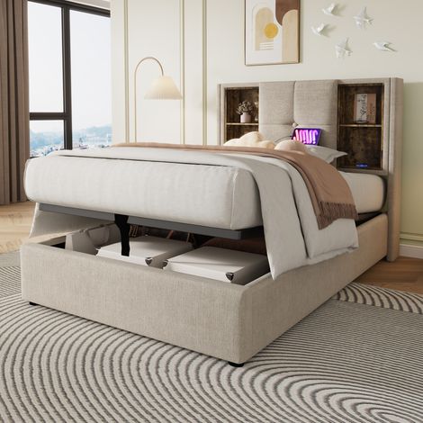 lit adulte rangement 90x200 tête de lit charge USB C OKMYHOME (1/5)