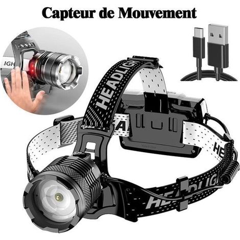 Lampe Frontale LED Rechargeable,Super Lumineux 50000 Lumens 6 Modes LED,Capteur et Lumière Rouge,Rechargeable par USB 7800 mAh (1/4)