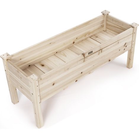 Fioriera rialzata quadrata 120 x 43,5 x 51 cm altezza comoda con 5 fori di drenaggio stile moderno legno naturale 200020633
