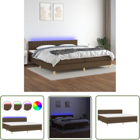 The Living Store Sommier à lattes de lit matelas et LED Marron foncé 200x200 cm - Sommier Tapissier - Lit Plateforme - Lit Avec Rangement - Matelas À Ressorts Ensachés - Têtière Ajustable (1/5)