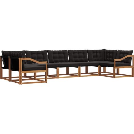 Conjunto de sofás de exterior con cojín 7 pcs Natural y negro vidaXL (1/5)