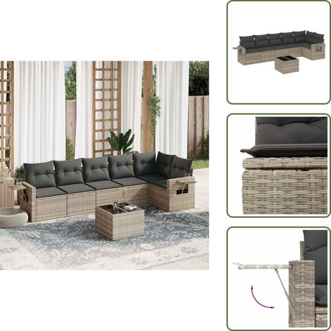 Cojines para sofás - vidaXL Set de sofás de jardín 7 pzas con cojines ratán PE gris claro - Mesa de jardín