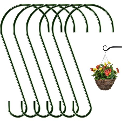Lot de 6 crochets en métal extra longs en forme de S de 30 cm pour suspendre des plantes - Grand crochet de branche d'arbre - Pour nourriture pour oiseaux sauvages - Vert foncé - Pour suspension (1/5)