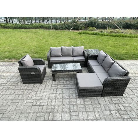 Fimous 8 places Ensemble de meubles de jardin avec Table d'appoint Chaise inclinables Table basse Grand tabouret Gris foncé mixte (1/5)