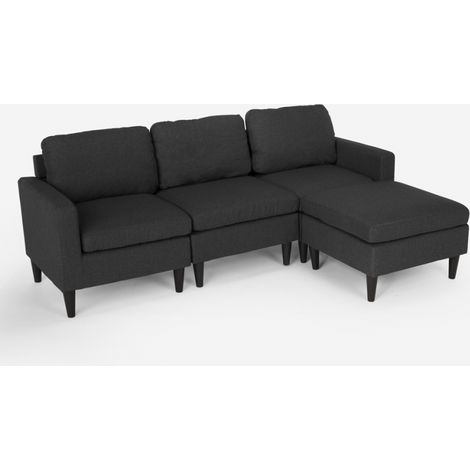 Sofá de 3 plazas con reposabrazos y puff de elegante tejido de salón moderno Steffy - Negro (1/5)