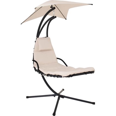 HOME DELUXE - Schwebeliege - SAN REMO - inkl. Polsterauflage, Sonnendach und komplettem Montagematerial I Sonnenliege Hängesessel Gartenliege Poly Rattan Hängesessel Hängekorb (1/5)