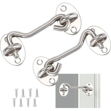 Stück, Türhakenverschluss, silberfarbenes Edelstahl-Türhakenschloss, mit Befestigungsschrauben, für Fenster, Scheunentore, Schuppentüren, Garagentore (7,5 cm) (1/4)