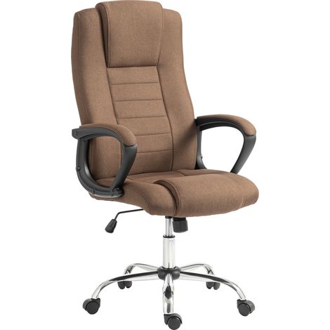 Sedia da Ufficio Ergonomica 62x76x110-119 cm Reclinabile e Girevole con Poggiatesta in Tessuto Effetto Lino Marrone (1/5)