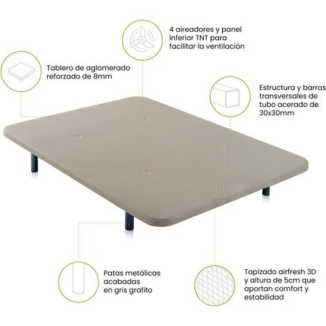 Base tapizada Air 3D Beige 135x190 con patas