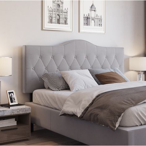 Testiera letto imbottita grigia in pioppo e poliestere OKWISH 185 x 8 x 134 cm (1/5)